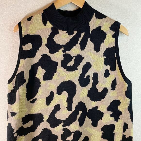 NWT Planet Gold Women's Plus Size Sleeveless Leopard Mini Sweater Dress Size 1X - Picture 4 of 7